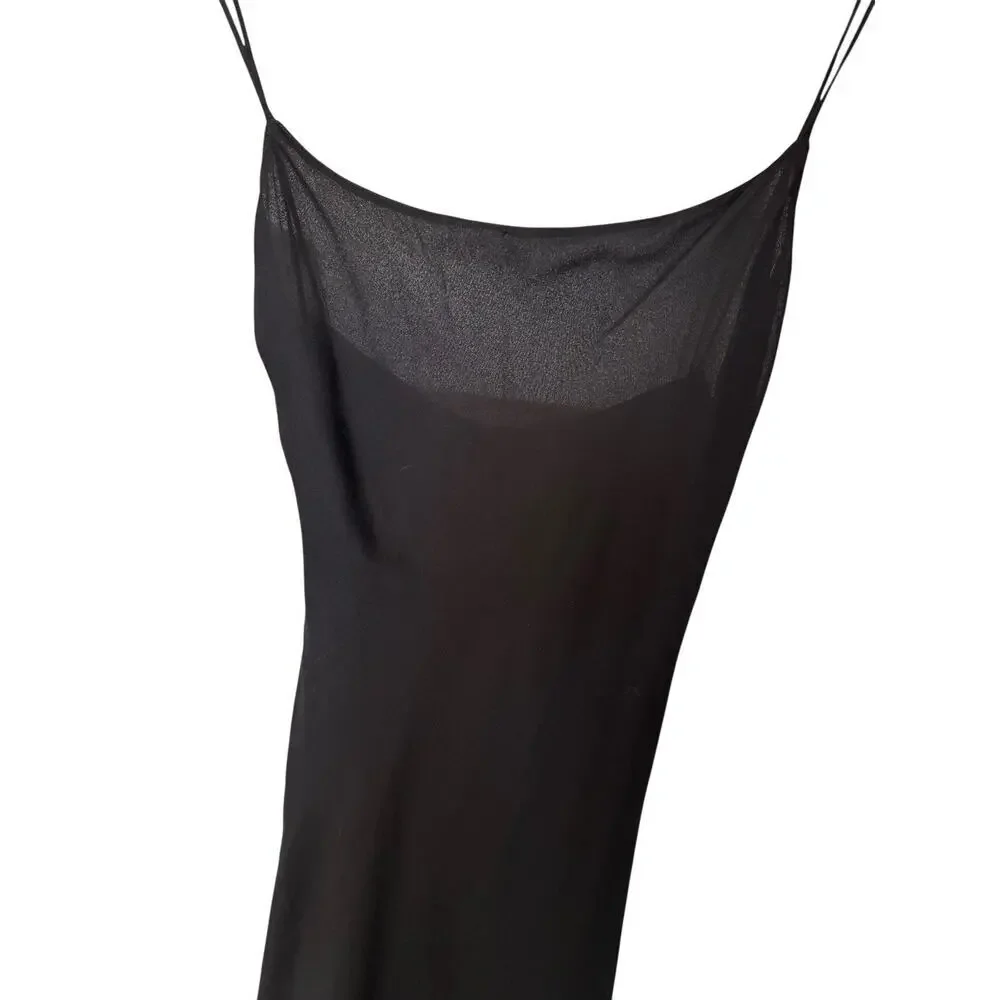Y2K Geary Roark Kamisato Black Spaghetti Maxi Slip Dress Gown Whimsigoth Grunge - Picture 7 of 11